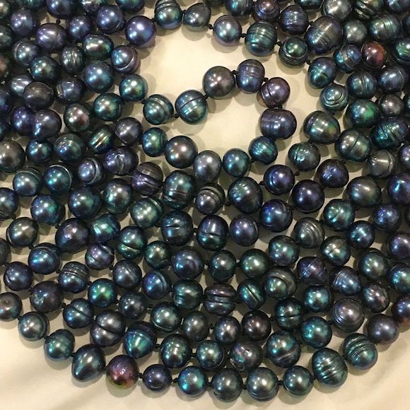 Vintage Peacock Pearls Necklace Endless Strand 99 inches Long - Picture 1 of 12